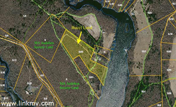 Map of the property, noting adjacent conservation lands.