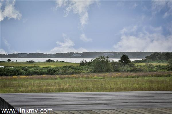 The view across field and salt pond to Katama Bay.